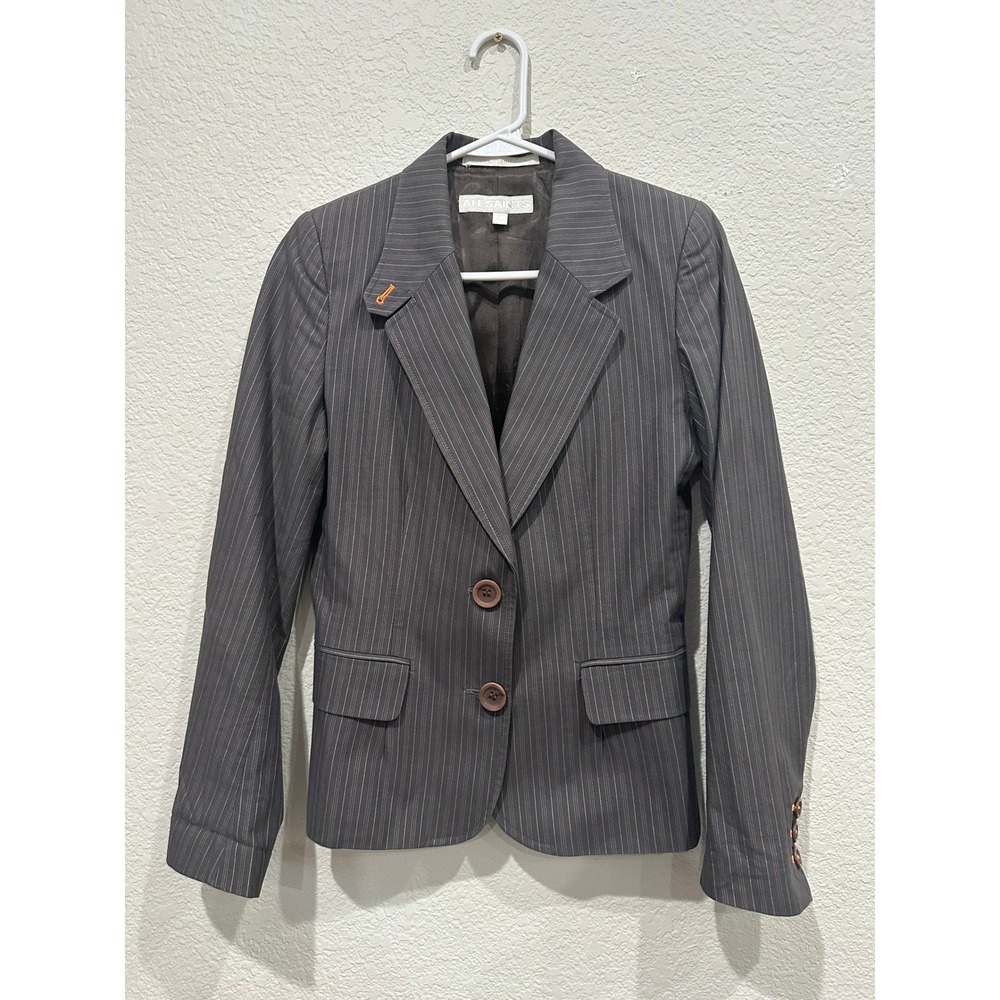 AllSaints Spitalfields Womens Gray Pinstripe Blazer Jacket Made in England Small